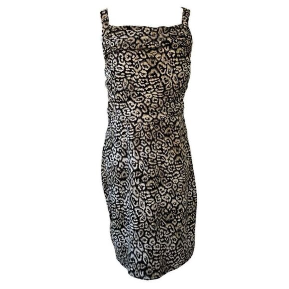 New Ann Taylor Cheetah Black Tan Ruched Flounce Waist Sheath Sz 12P Animal Print - Picture 6 of 12